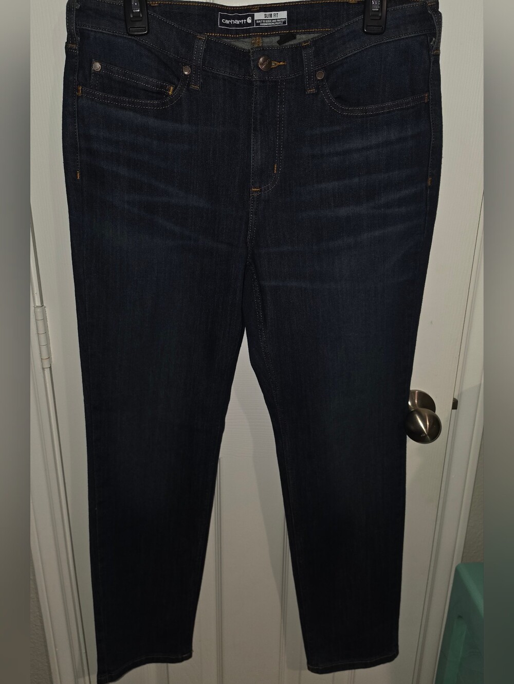 NWT Carhartt Rugged Flex Slim Fit Tapered Jeans Women's Size 14 Regular Dark Was